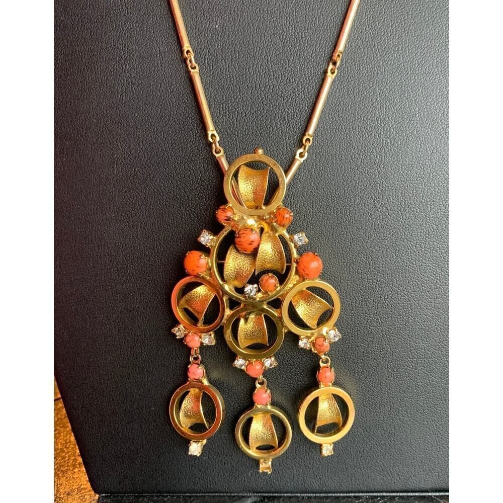 Roget Gold Necklace with a Work of Art dangle pendant, Stamped, DISCOUNTED